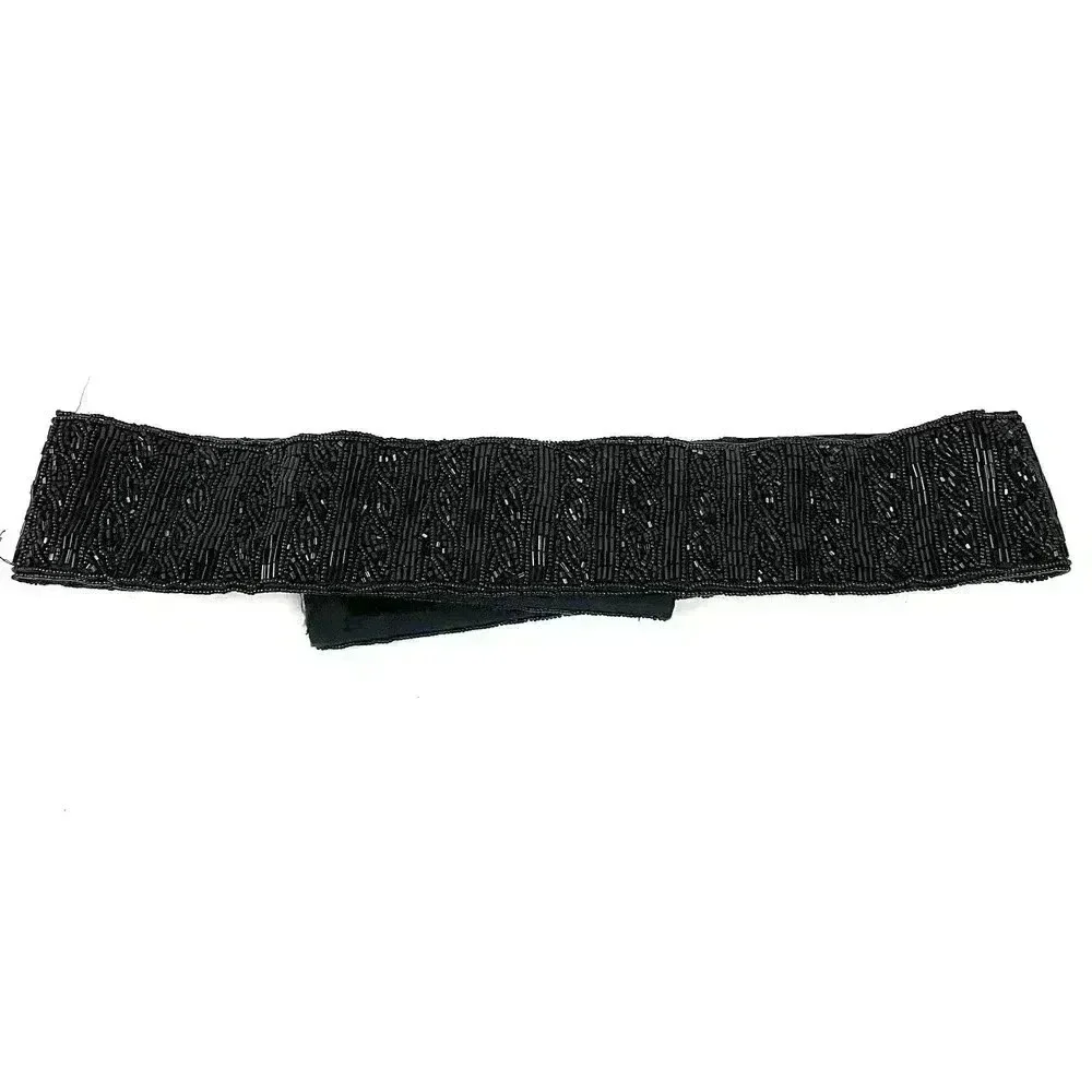 Talbots Black Beaded Belt 29” Women’s‎ Hook & Loop Closure MEDIUM